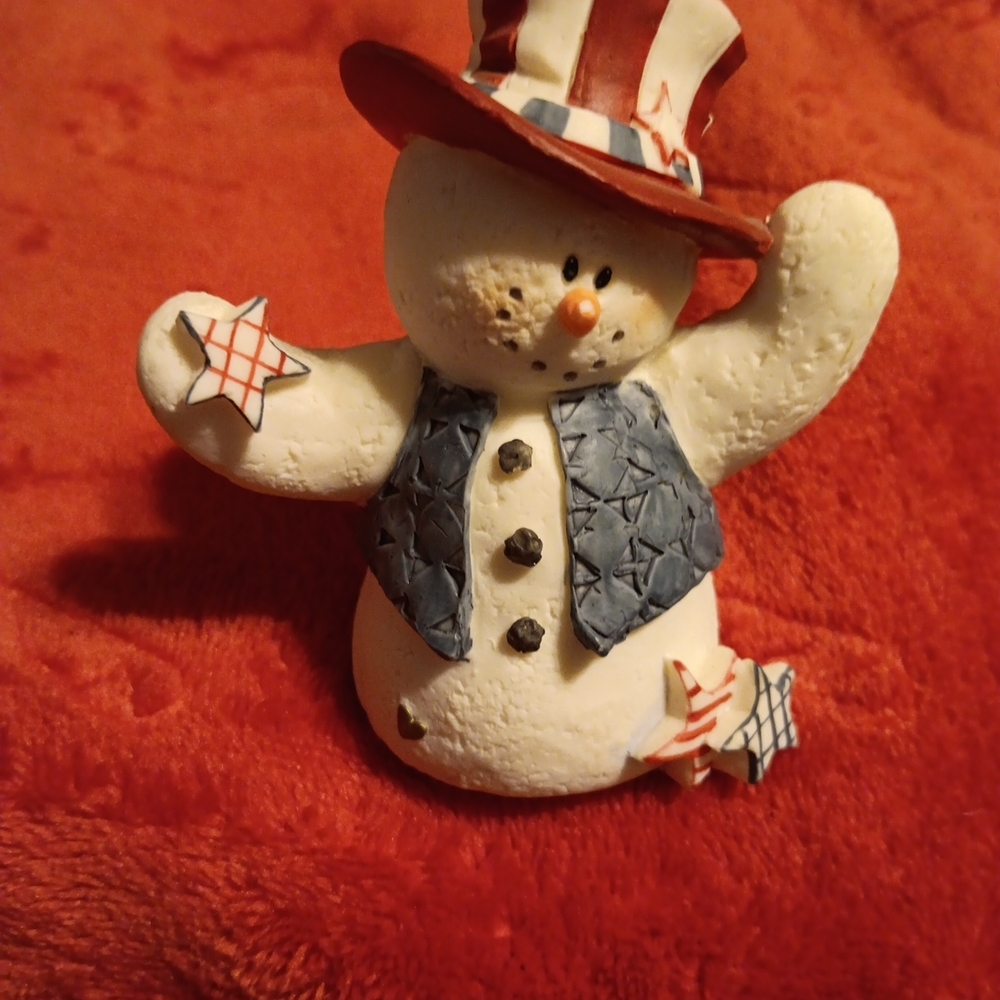 Patriotic Snowman Figurine with Hat and Vest